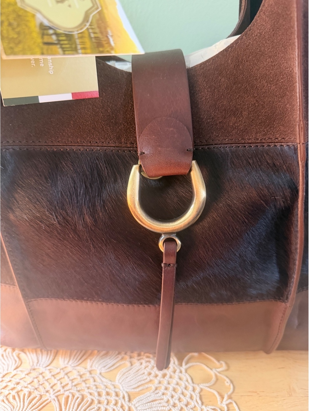 Cavalcanti Genuine Leather Italian Tote Bag with Suede and Haircalf Panels